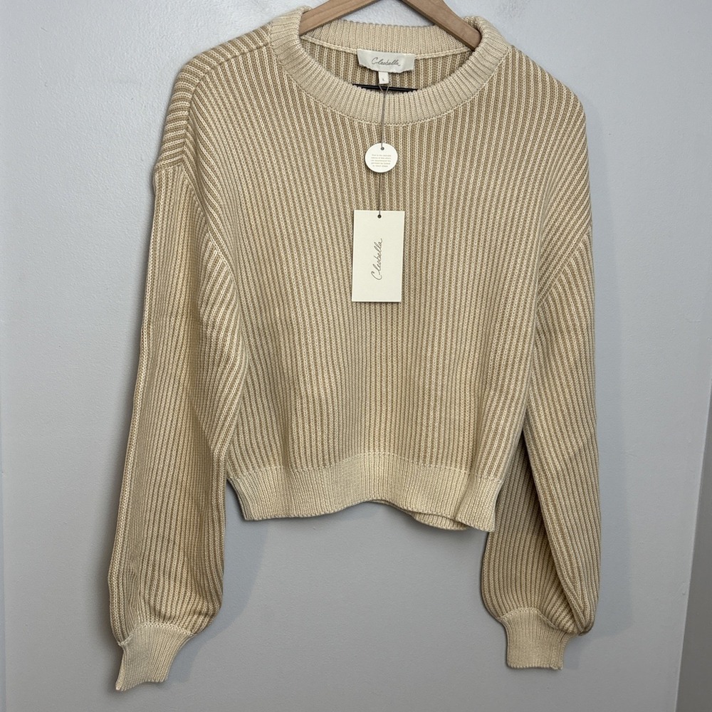 Cleobella Size Large Sydney Sweater In Oatmeal/Ivory Organic Cotton NEW‎